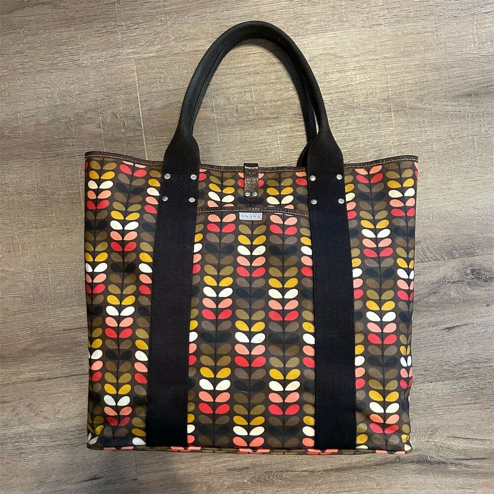 Orla Kiely Women's Multicolor Stem Print Brown Canvas Tote Bag